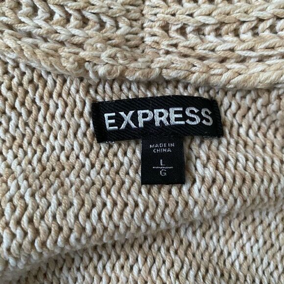 Express women L open front short sleeve knit cardigan beige - Picture 6 of 12